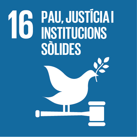 Objectius de Desenvolupament Sostenible de l'ONU. Objectiu 8: Treball decent i creixement econòmic. Objectiu 16: Pau, justícia i institucions sòlides.